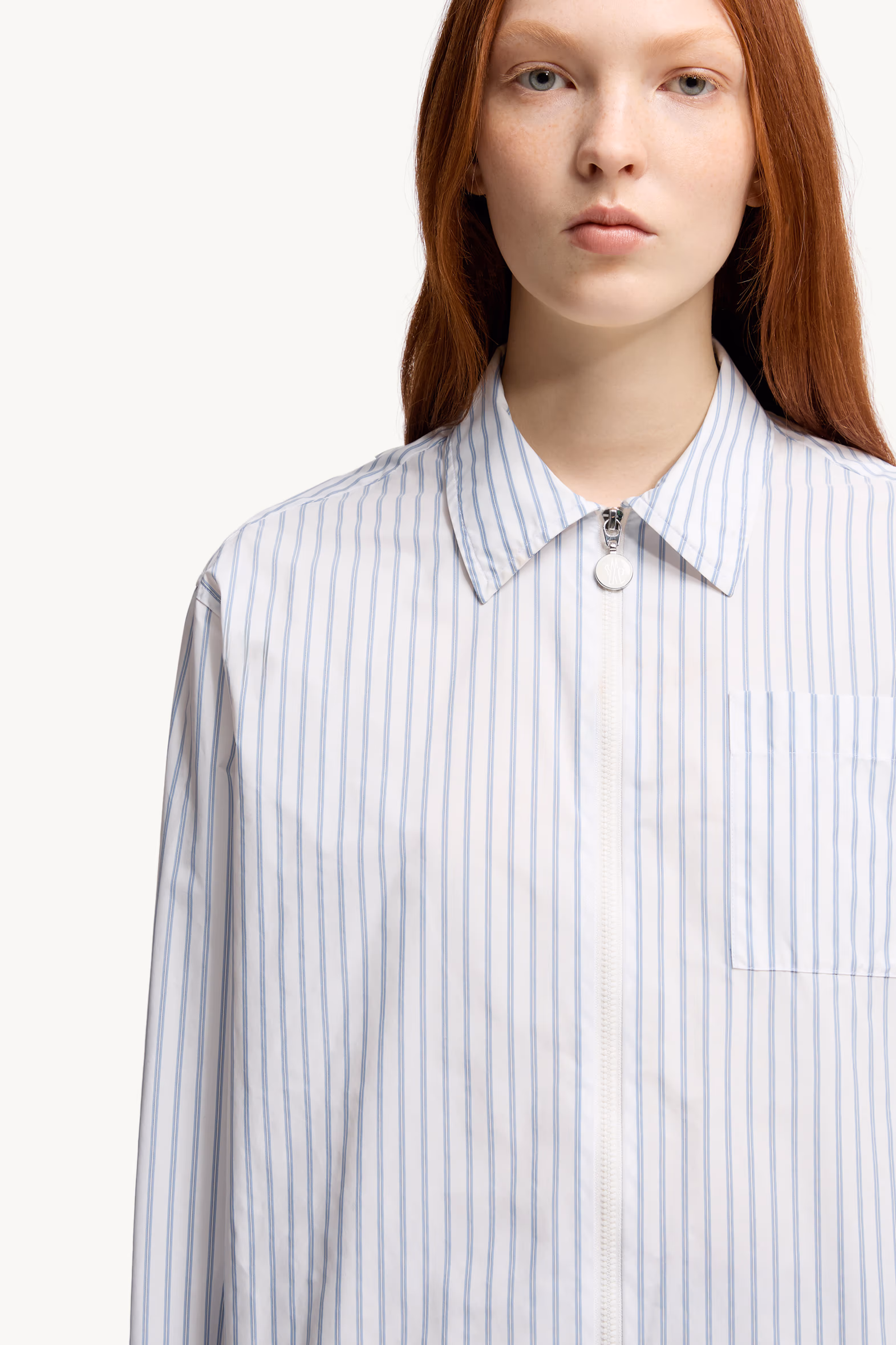Striped Long Sleeve Shirt Women White & Light Blue Moncler 6